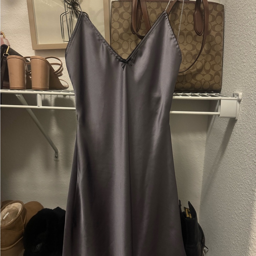 Zara Gray Satin Slip Dress